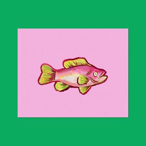 Pink Fish Art - Gouache Illustration Girly Wall Art Coquette Aesthetic Mermaidcore Playful Bathroom Soft Coastal Ocean Art Girly Wall Decor