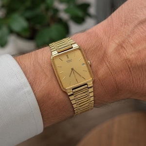 1990s Seiko Quartz Gold Tone Tank Style Watch Rectangular Dress Watch 6532-5270