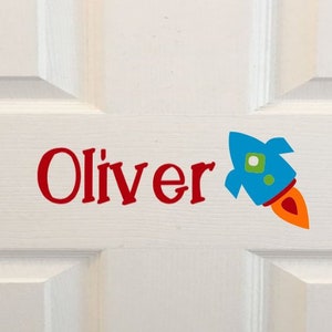 Kids Room Name Decal, Wall Decal, Personalized Kids Door Sign, Space Decal, Rocket Decal, Boy Door Name, Vinyl Decal, Kids Door Sign