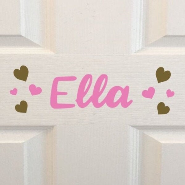 Kids Room Name Decal, Personalized Kids Door Sign, Wall Decal, Girl Door Name, Gold Heart Decal, Custom Decal, Hearts Decal, Kids Door Sign