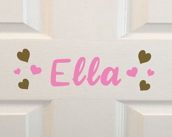 Personalised Bedroom Heart Name Door Sign Plaque Baby Girl Rose Gold Gift Xmas