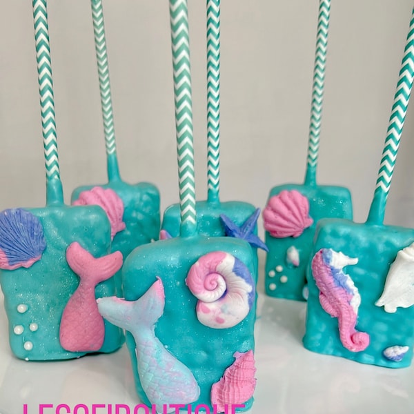 Mermaid Covered  Chocolate Rice Krispies/ Under the Sea/ Sirena/Beach/ Wedding/ Birthday/Baby Shower (10)