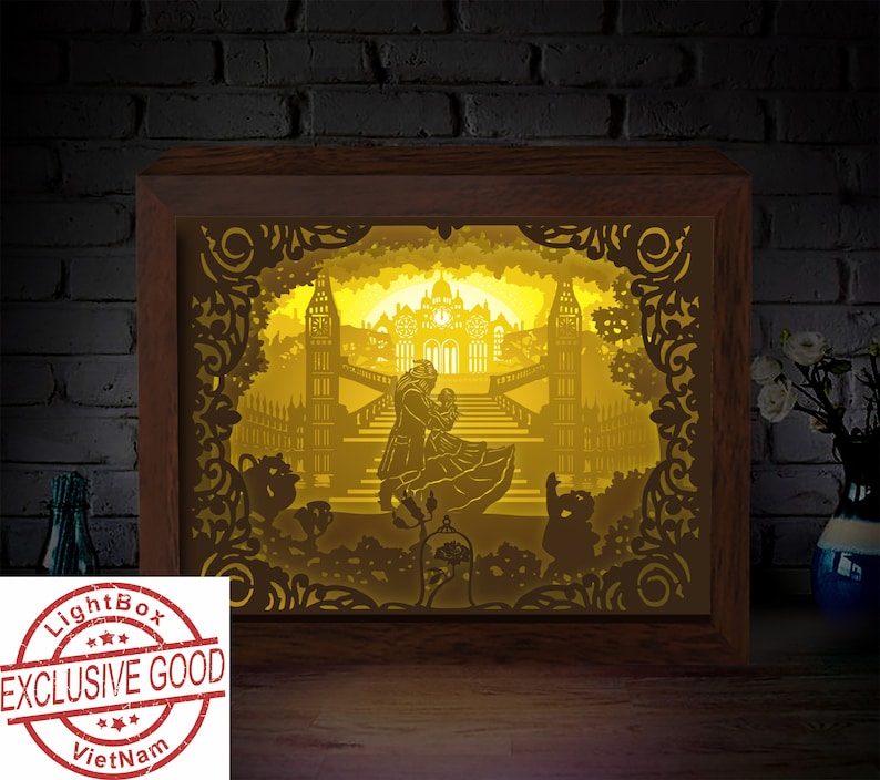 Download Light Box Beast And Beauty 3d Paper Cut Light Box Template Svg Files Beast And Beauty
