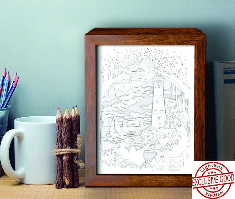 Shadow box SVG Lighthouse 3D Paper cut light box template SVG files Lighthouse Template Light box Paper Cut SVG files