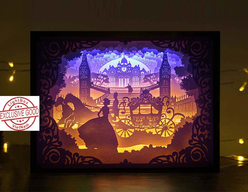 Download 3D Paper cut light box template file CINDERELLA Digital ...