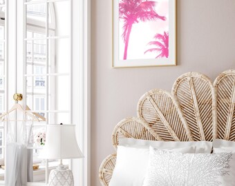 Tropical Palm Trees Print: Pink Beach Art, Coastal Decor (Digital Download)