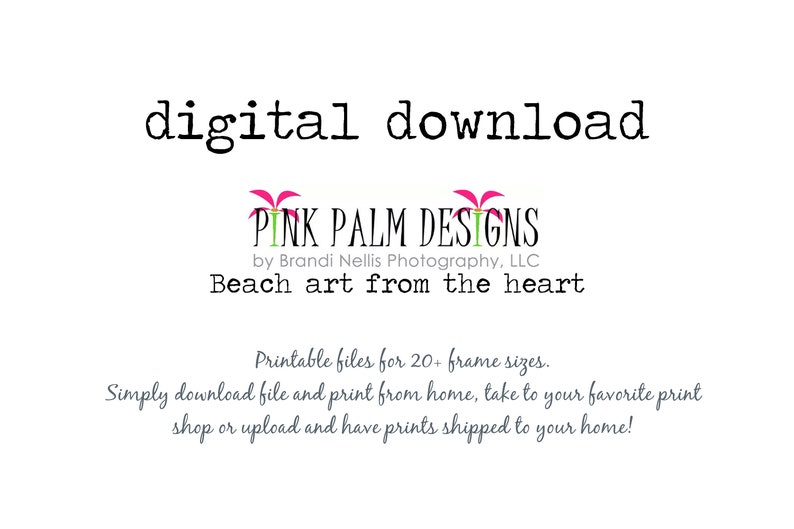 Puede incluir: Texto de descarga digital con las palabras "PINK PALM DESIGNS" y "Beach art from the heart" debajo. El texto est&aacute; en blanco sobre fondo blanco. Las palabras "PINK PALM DESIGNS" est&aacute;n en rosa con un gr&aacute;fico de palmera a cada lado.