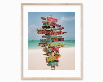 Stampa del cartello della spiaggia di Aruba: arte costiera del kitesurf (download digitale)