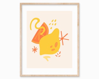 Stampa artistica di limoni: decorazione da parete estiva per la cucina (download digitale)
