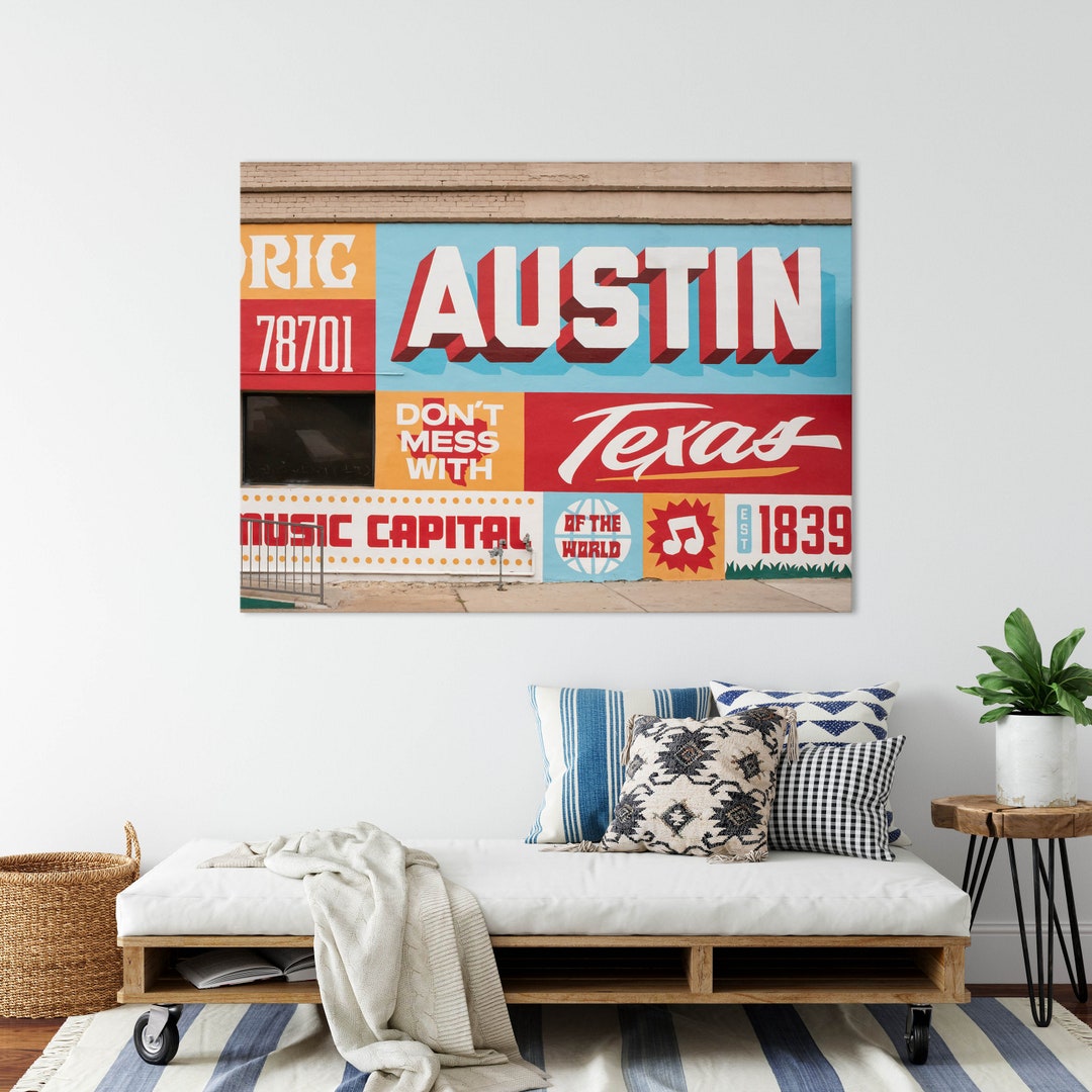 Austin Texas Print Texas Wall Art Austin Mural Gifts for Him Digital