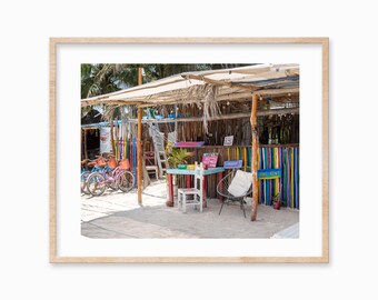 Stampa della capanna sulla spiaggia di Holbox: arte messicana colorata (download digitale)