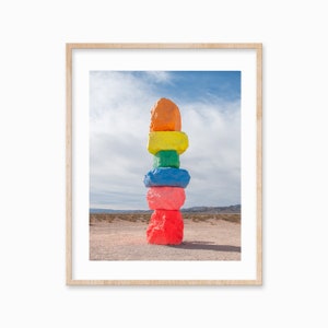 Painted Rocks Print, Seven Magic Mountains Art, Desert Photography, Rainbow Art Sculpture, Printable Artwork, Digital Download, Vegas Prints