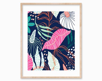 Stampa artistica floreale tropicale: foglie esotiche astratte (download digitale)