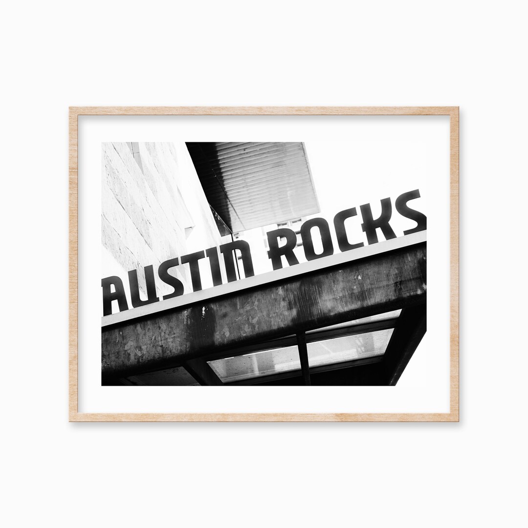 Austin Rocks Sign Print: Black and White Texas Photography (digital ...