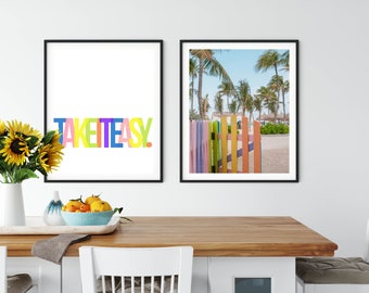Set di stampe da spiaggia: palme e opere d'arte "Take It Easy" (download digitale)