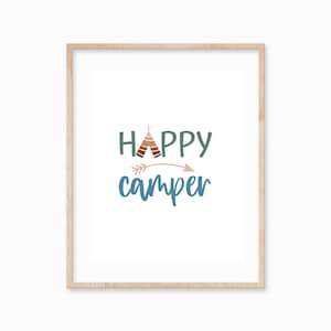 Happy Camper Boho Print, Printable Wall Decor, Camper Sign, RV Wall Art, Wall art, Poster, Digital Download, Gift, Glamping Print, Arrow