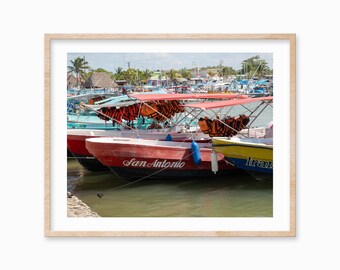 Isla Holbox Colorful Boats Print | Tropical Coastal Wall Art (Digital Download)
