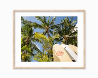 Honolulu Surfboard & Palm Tree Print: Waikiki Beach Photo (Digital Download)