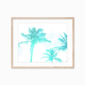 Turquoise Palm Tree Print DIGITAL DOWNLOAD Tropical Large Printable Wall Art Turquoise Art Boho Beach Print Blue Palm Tree Blue Artwork