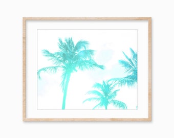 Lámina artística de palmera turquesa: Decoración de pared de playa tropical (Descarga digital)