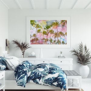 Aruba Palm Trees Print, Beach Photography, Printable Digital Download, Travel Wall Art Beach Decor, Large Watercolor Poster, Living Room Art