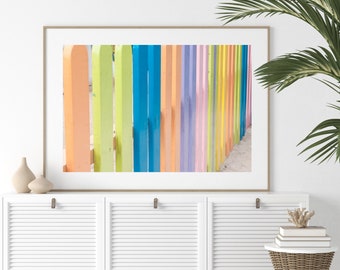 Stampa sulla spiaggia di Aruba: decorazione murale con staccionata color pastello (download digitale)