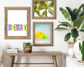 Set di stampe da spiaggia: palma tropicale, ananas, arte murale (download digitale)