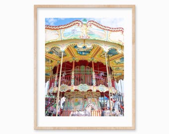 Stampa di una giostra colorata, fotografia stravagante di un parco divertimenti, arredamento retrò da luna park (stampa digitale)