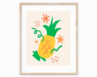 Pineapple Art Print, Printable Art, Summer Prints, Summer Printable Wall Art, Fruit Print, Kitchen Wall Decor, Fruit Printable, Bright Print