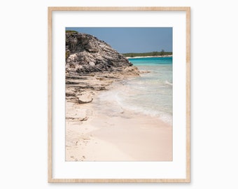 Coastal Beach Photography Print: Turquoise Ocean, Pink Sand (Digital Download)