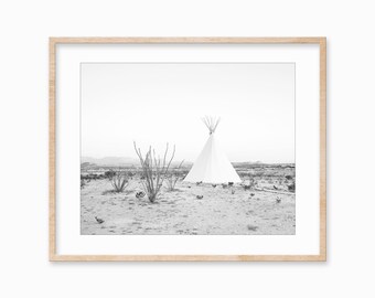 Black and White Teepee Print Desert Print Teepee Printable Southwestern Decor Boho Wall Art Native American Print BW Desert Travel Printable