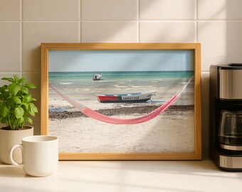 Isla Holbox Boat Photography Print | Tropical Beach Wall Art (Digital Download)