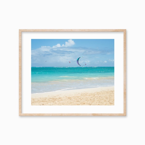 Kitesurfing Art Print, Digital Download, Large Horizontal Travel Poster, Beach Coastal Decor, Kiteboard Digital Beach Wall Art, Surfer Gift