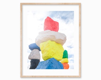 Seven Magic Mountains Print: Rainbow Rock Sculpture, Vegas Desert Photography (Digital Download)