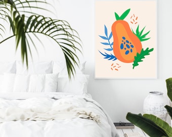 Stampa artistica di papaya: decorazione da cucina estiva tropicale (download digitale)