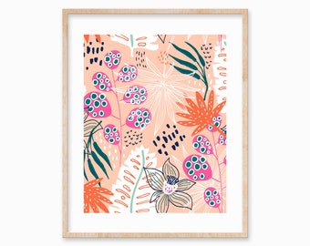 Stampa floreale tropicale astratta: decorazione murale con fogliame esotico (download digitale)