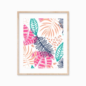 Abstract Exotic Flowers Wall Decor, Tropical Leaves, Nature Printable Art, Botanical Wall Decor, Digital Download, Trendy Gifts for Her