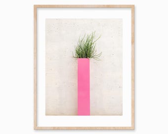 Green Plant in Pink Pot Art Print, Boho Botanical Wall Decor (Digital Download)