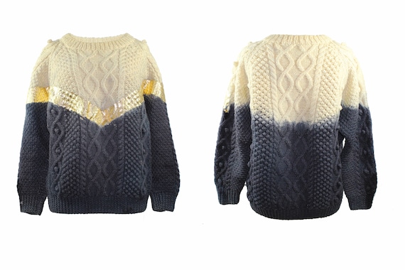 Cool Vintage Tie Dye Gold foiled Chunky Wool Knitt