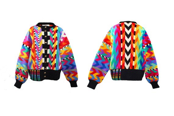 Vintage Women Men Rainbow Knit Sweater