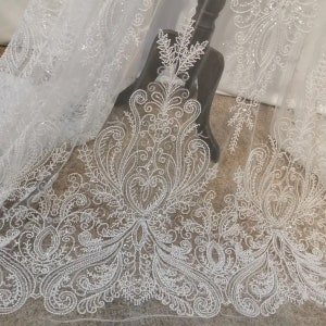Luxury Beaded Lace Fabric.3D Heavy Embroidery Beaded Fabric.Wedding Dress Lace Fabric,Designer Fashion Couture Lace, Bead Fabric by Yard