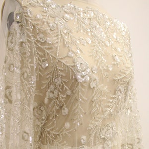 New Arrive Heavy Beaded Bridal Lace fabric by the yard, French Alencon Lace, Designer Sequins lace, Wedding bridesmaid lace, Couture Fabric