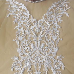 Oversized Ivory Sequined Bridal Lace Applique: Floral Bodice Sheet
