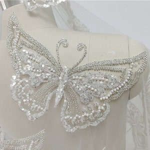 High Quality Heavy Butterfly Beaded Bridal Lace Applique Luxury Wedding Sequins Lace Applique, Wedding Lace Bodice Decor, 1 PCS