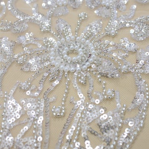 Heavy Beaded Lace Fabric: Off-White Pearl Couture Bridal Dress Lace