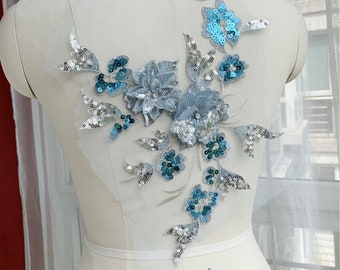 3D Embroidery Floral Lace Patch ,Beading Lace Patch, 3D flower lace applique for prom dress