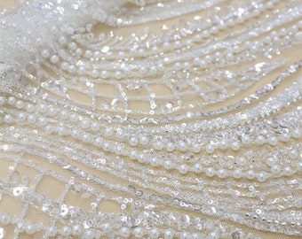 Beaded Embroidery Lace Fabric: Pearls & Sequins, Bridal Couture