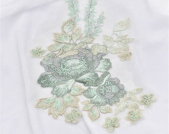 Kanten bloemapplicatie met kralen: patch bruidsjurk (13,3 x 9,05 inch)