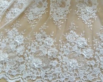 1 Yard Embroidery Florwe Lace Fabric Sequins Floral Bridal - Etsy