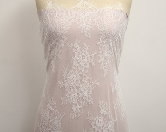 Off-White Chantilly Lace Fabric: Eyelash Scalloped Bridal Veil Gown Lace (3 Meters)